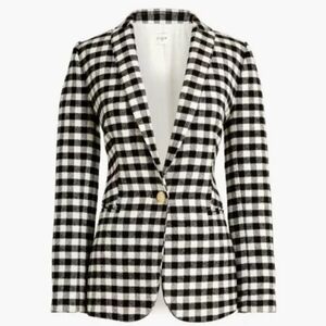 J. Crew Black & White Checkered Wool Blend Blazer